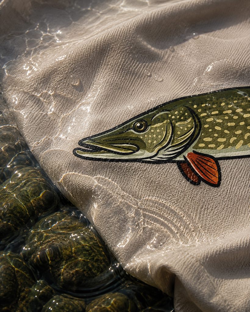 Cropped WearYourCatch print and fabric texture in shallow water