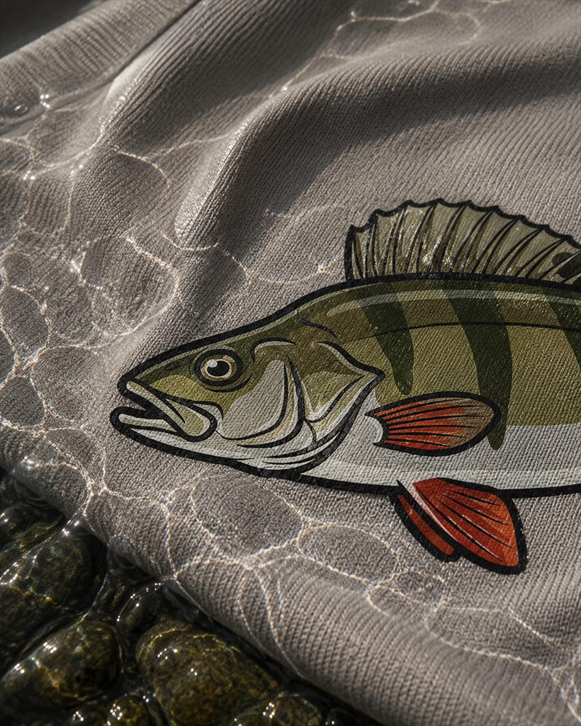 Cropped WearYourCatch artwork detail on wet fabric