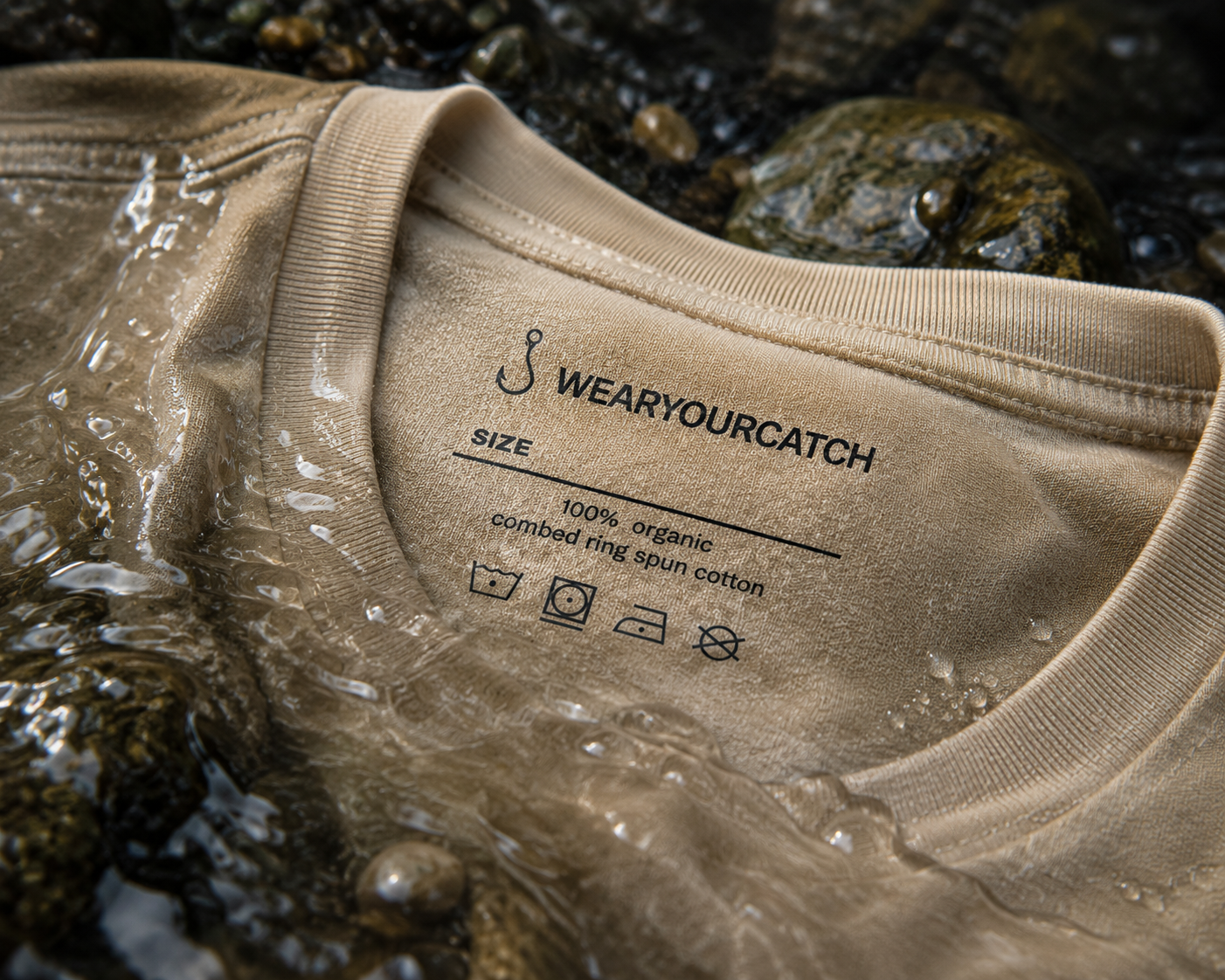 Close view of WearYourCatch inside neck, rib and label finishing